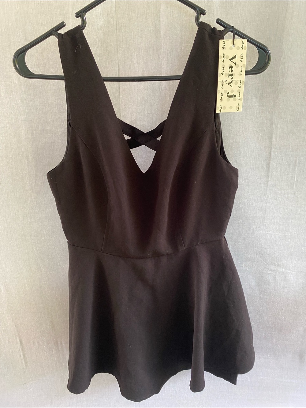 Very J Black V-Neck Crisscross Skater Dress